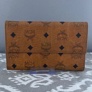MCM Visetos Cognac Large Trifold Wallet